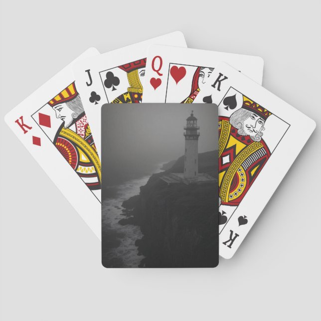 Foggy Forest Trail Monochrome Playing Cards (Back)