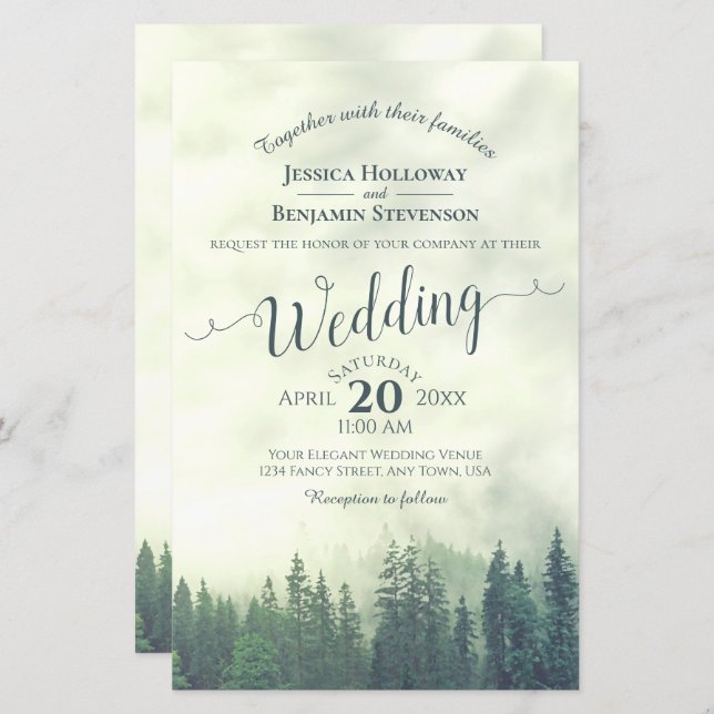 Foggy Green Forest BUDGET Wedding Invitation (Front/Back)