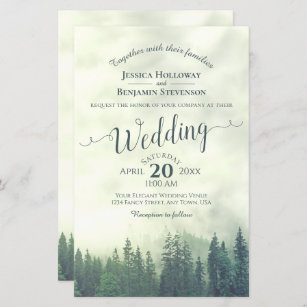 Foggy Green Forest BUDGET Wedding Invitation