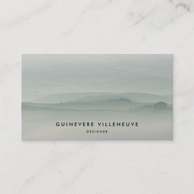 Foggy green morning in Tuscany with cypresses Business Card (Front)