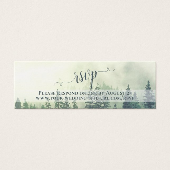 Foggy Green Mountains Wedding RSVP Online Card (Front)