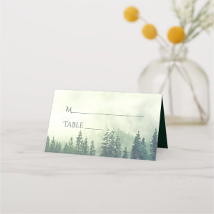 Foggy Green Pine Trees Rustic Wedding Write-In Place Card
