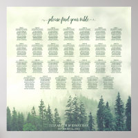 Foggy Green Pines 27 Table Wedding Seating Chart