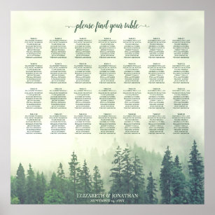 Foggy Green Pines 28 Table Wedding Seating Chart