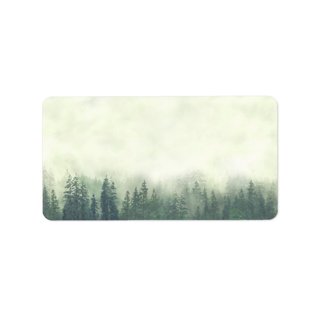 Foggy Green Pines Rustic DIY Print Wedding Address Label (Front)