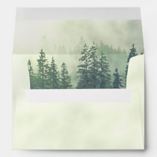 Foggy Green Pines Rustic Wedding Envelope