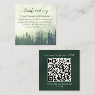 Foggy Green Pines Wedding Details & RSVP QR Code Enclosure Card