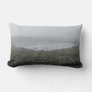 Foggy Landscape Photo Grey Sky Morning Fog Lumbar Cushion