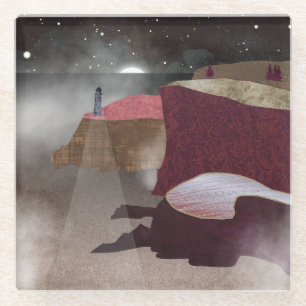 Foggy Lighthouse Glass Coaster