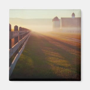 Foggy Morning Farm Fence at Sunrise Magnet