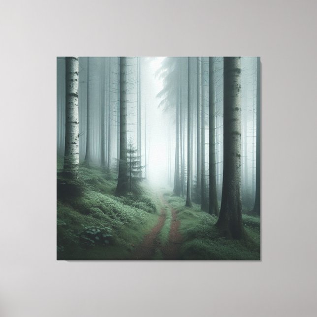 Foggy Morning Forest Canvas, Serene Misty Tree Canvas Print (Front)