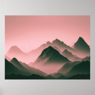 Foggy Mountain Nature Boho Minimalist Tinted Photo Poster