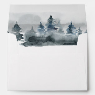 Foggy Mountain Watercolor Wedding  Envelope
