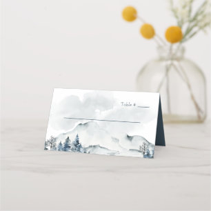 Foggy Mountain Watercolor Wedding Place Card