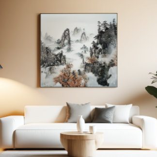 Foggy Mountain Zen Minimalist Wall Art