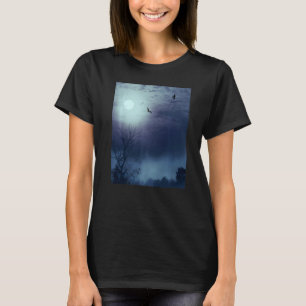 Foggy Nature Landscape Fullmoon And Bats T-Shirt