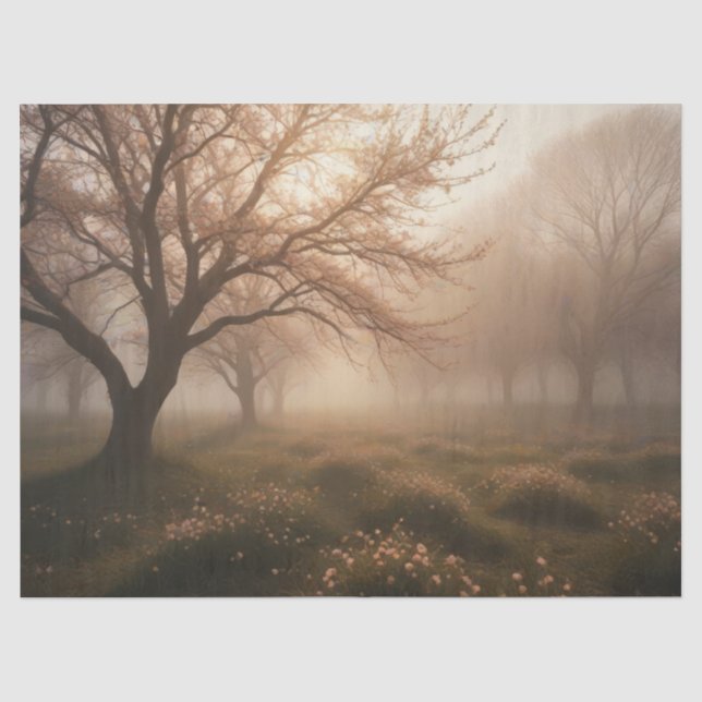 Foggy orchard in spring tissue paper (Front)