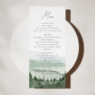 Foggy Pine Tree Mountain Wedding Menu Card