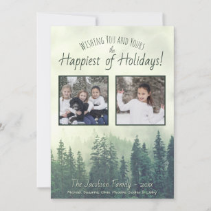 Foggy Pines 2 Photo Rustic Watercolor Holiday Card