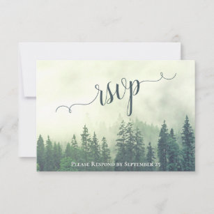 Foggy Pines Rustic Green Forest Outdoor Wedding RSVP Card