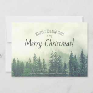 Foggy Pines Rustic Watercolor Merry Christmas Holiday Card