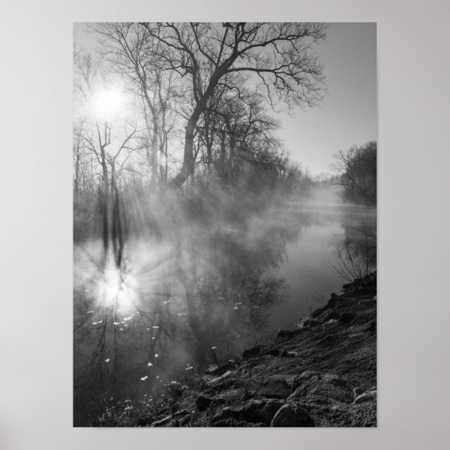 Foggy River Morning Sunrise Poster (Front)