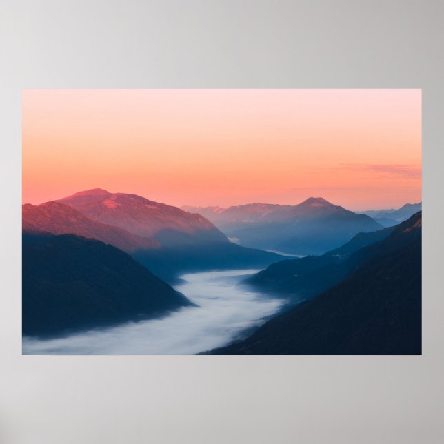 Foggy river Soča at sunrise Poster (Front)