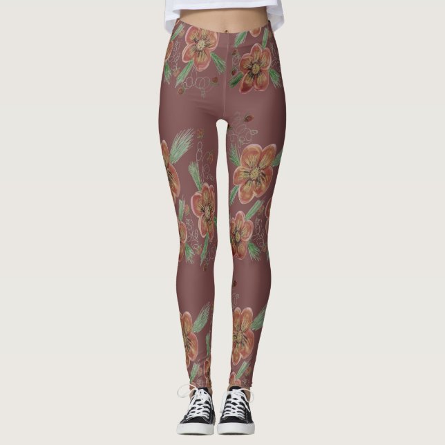 Foggy Rose Flowered Leggings (Front)