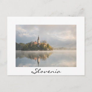 Foggy Slovenia sunrise white postcard
