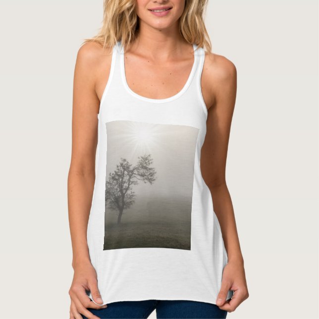 Foggy Starburst Tree Landscape Tank Top (Front)