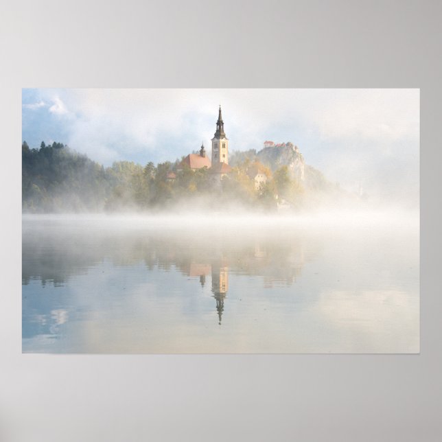 Foggy sunrise at Lake Bled Poster (Front)