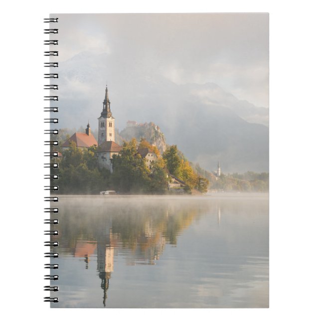 Foggy sunrise Lake Bled notebook (Front)