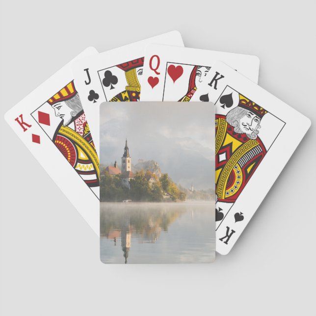 Foggy sunrise Lake Bled playing cards (Back)