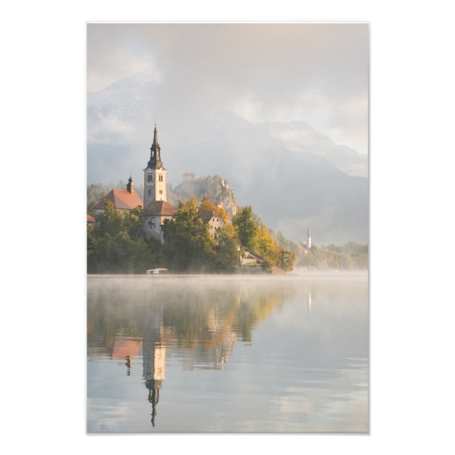 Foggy sunrise Lake Bled vertical print (Front)