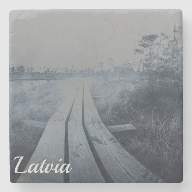 Foggy swamp landscape stone coaster (Front)