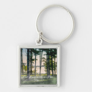 Foggy Trees At Table Rock Bible Verse Key Ring