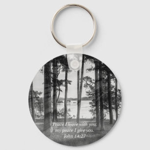 Foggy Trees At Table Rock Grayscale Bible Verse Key Ring