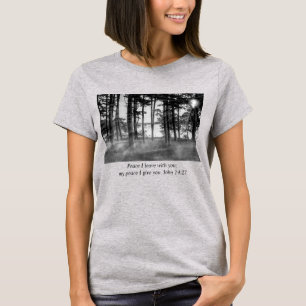 Foggy Trees At Table Rock Grayscale Bible Verse T-Shirt