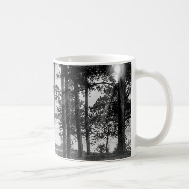 Foggy Trees At Table Rock Grayscale Coffee Mug (Right)