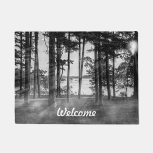 Foggy Trees At Table Rock Grayscale Doormat