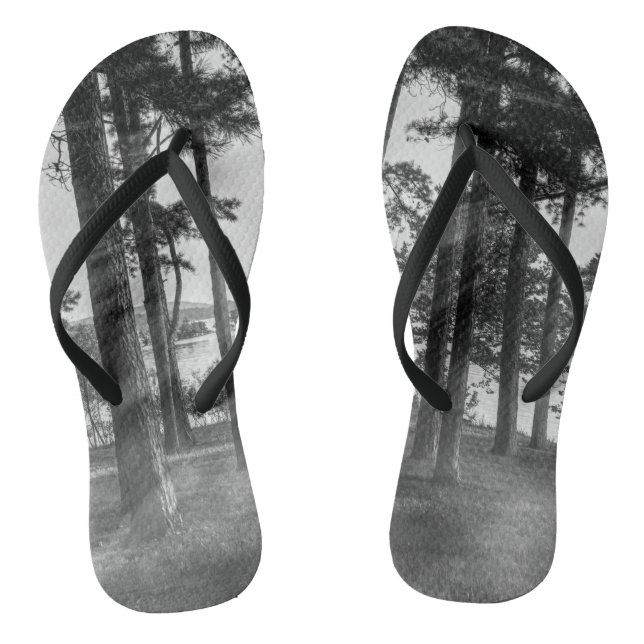 Foggy Trees At Table Rock Grayscale Jandals (Footbed)