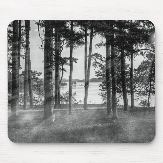 Foggy Trees At Table Rock Grayscale Mouse Pad (Front)