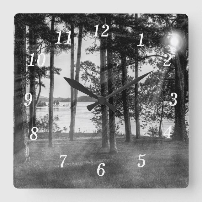 Foggy Trees At Table Rock Grayscale Wall Clock (Front)