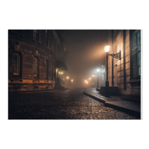 Foggy Victorian Cobblestone Alley Glow Photo Print