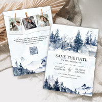 Foggy Winter Mountain Pine Forest QR Code Wedding
