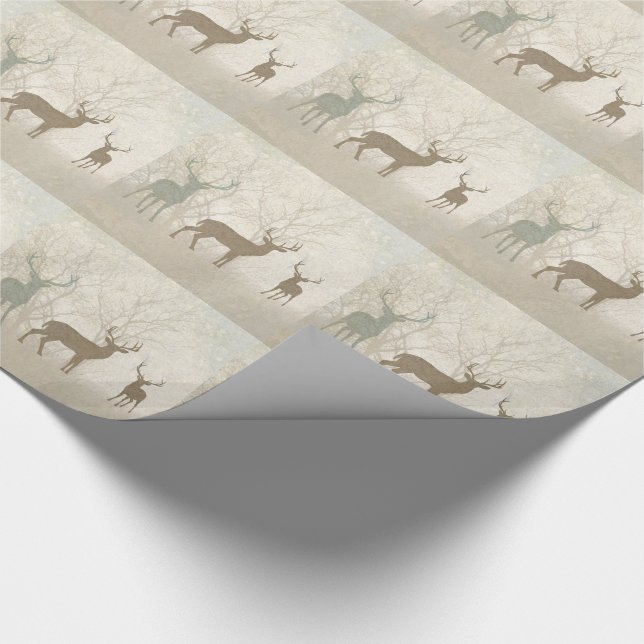 Foggy Woodland Scene with Soft Deer Silhouettes Wrapping Paper (Corner)