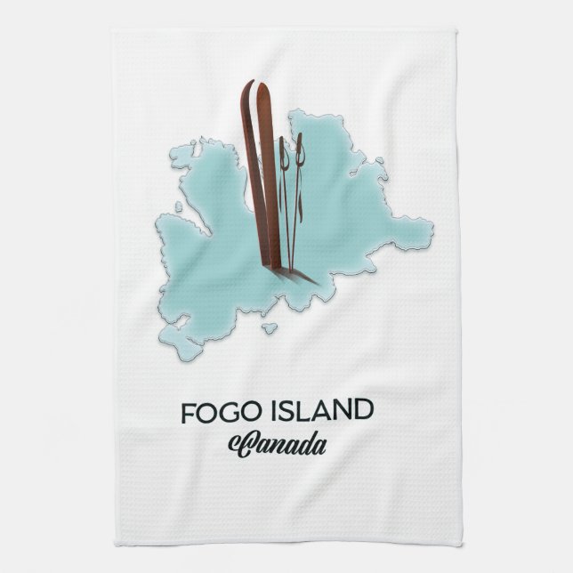 Fogo island Canada map poster Tea Towel (Vertical)