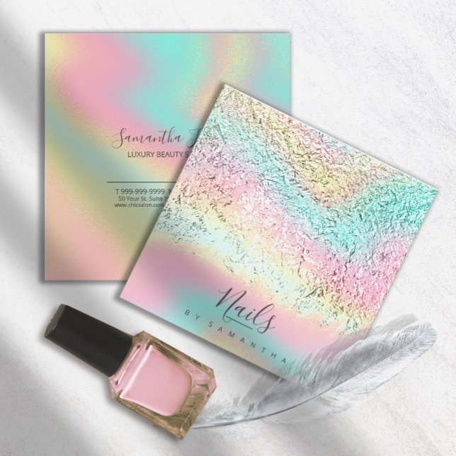 Foil Abstract Holographic Rainbow ID775 Square Business Card (Creator Uploaded)