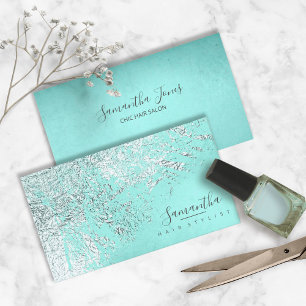 Foil Abstract Silver Teal ID775 Business Card