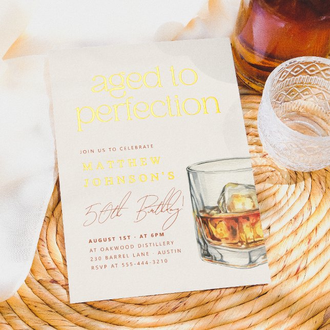 Foil | Aged to Perfection Whiskey Birthday  (Card Front Mock-up)